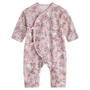 考拉蒂尔 婴儿衣服绑带连体衣初生宝宝纯棉秋冬新生儿打底和尚服