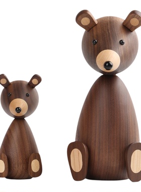 胡桃木木偶北欧风格小熊实木摆件