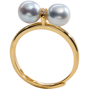 南珠宫925银海水珍珠戒指真多麻双珠造型时尚百搭年轻款送女友