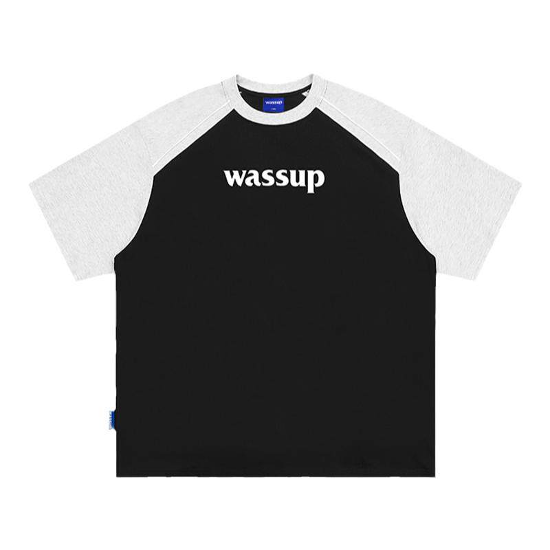 WASSUP撞色拼接字母T恤短袖男女