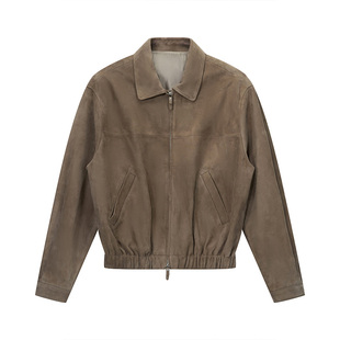 大象和长颈鹿 奢感反绒进口混种羊皮 复古皮衣夹克/半裙 408221