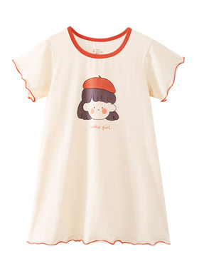 女童短袖睡裙夏季薄款儿童纯棉家居服睡袍小童空调服女孩夏款睡衣