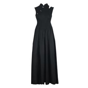 杨二大梦原创黑色新中式镂空拼接无袖连衣裙国风女装2025新款长裙