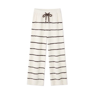 BE轻甜条纹睡裤女冬半边绒厚