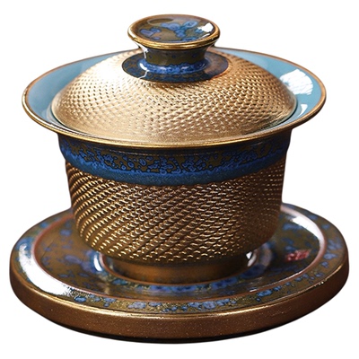 非遗跳刀工艺窑变三才盖碗茶礼盒