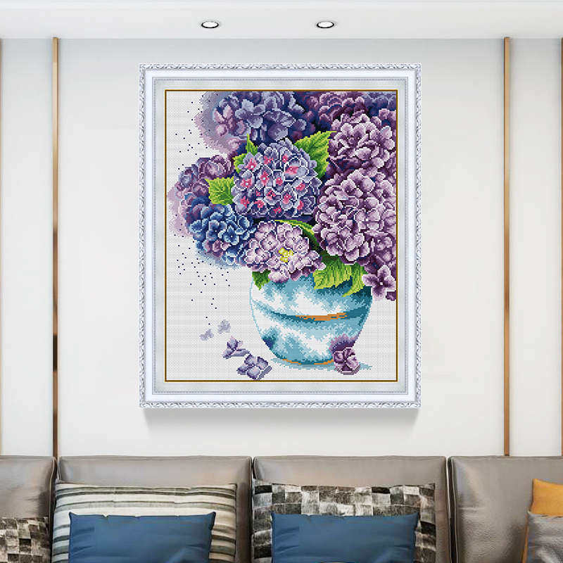 KS十字绣2023新款客厅餐厅大幅棉线系列非满绣风景挂画紫妍青幻