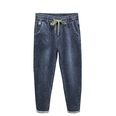 秋冬加厚加绒无铁抽绳牛仔裤