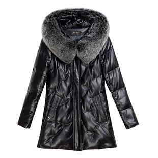 2025冬季新款海宁真皮羽绒服女中长款修身连帽狐狸毛领皮草厚外套