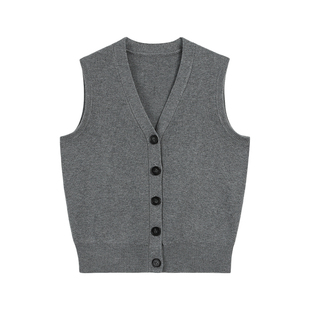 pusumede 黑色V领开衫马甲女春秋季韩系百搭叠穿无袖坎肩背心上衣