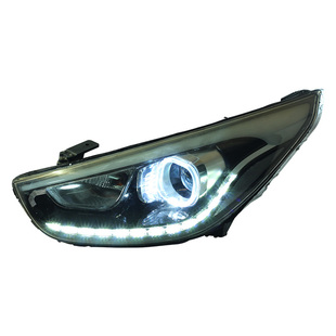 适用于13-16款现代IX35大灯总成改装led双光透镜天使眼日行灯流光