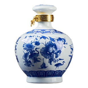 景德镇陶瓷酒瓶青花莲子酒坛1斤5斤装饰密封泡酒家用酒壶