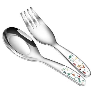 316不锈钢勺子叉子套装儿童餐具可爱宝宝饭勺便携式收纳盒小汤勺