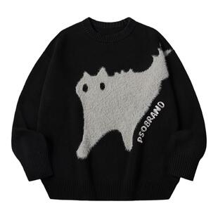 PSO Brand男装女装圆领毛衣宽松针织衫上衣慵懒松弛感毛线衣冬季