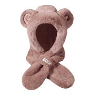 帽子围巾一体女款2025冬季新款毛绒小熊围脖骑行电动车保暖防风帽