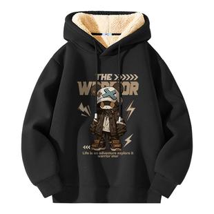 回力加绒加厚卫衣男款冬季保暖防寒连帽外套男生羊羔绒休闲长袖K