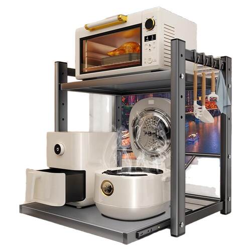 厨房电饭煲置物架可抽拉式微波炉支架台面多功能电器烤箱收纳架子