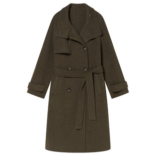 Goodland美地羊毛羊绒风衣式双排扣大衣女长款毛呢外套2025冬新款