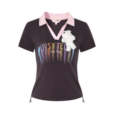 潮流印花字母女士短袖POLO衫