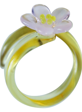 七隐 手工玻璃戒指指环 桃花玻璃戒指 520礼物 纯手工玻璃戒指