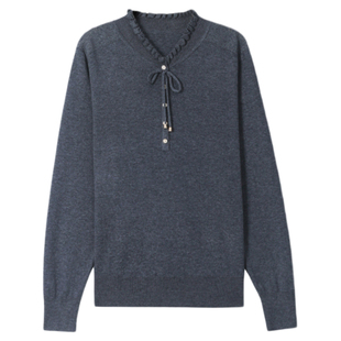 恒源祥V领羊绒衫毛衣女短款2026春秋新款宽松长袖针织衫上衣薄款