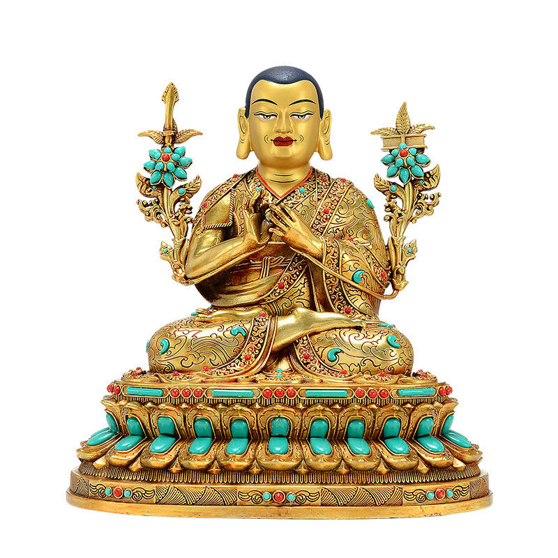 全鎏金宗喀巴带彩珠铜