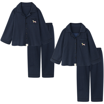 卡通格子情侣睡衣春秋款女纯棉长袖可外穿男士大码家居服套装冬天