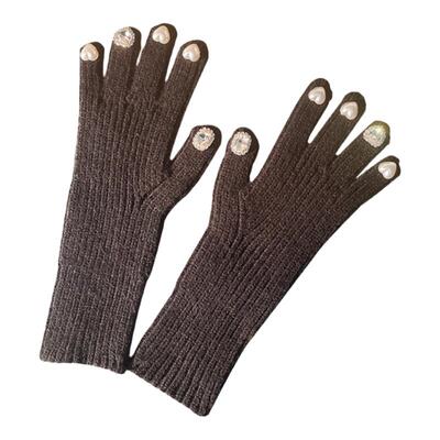 爱心珍珠水钻保暖羊毛分指手套