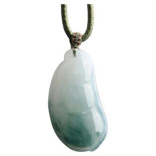 梵峙翡翠福豆角四季豆连中三元挂件糯种蓝花缅甸A货送证书