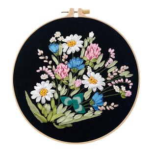 指间鲁绣丝带绣手工diy绣花材料包立体自绣彩色缎带绣刺绣品欧式