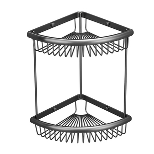 拉丝枪灰全铜浴室网篮双层三角架卫生间壁挂架沐浴露收纳置物架