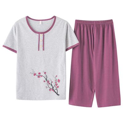 老年人夏天衣服绵绸短袖短裤套装