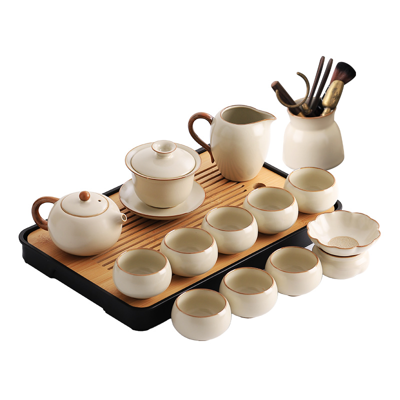 汝窯功夫茶具套裝家用2025新款辦公室喝茶泡茶蓋碗茶壺茶杯子套裝