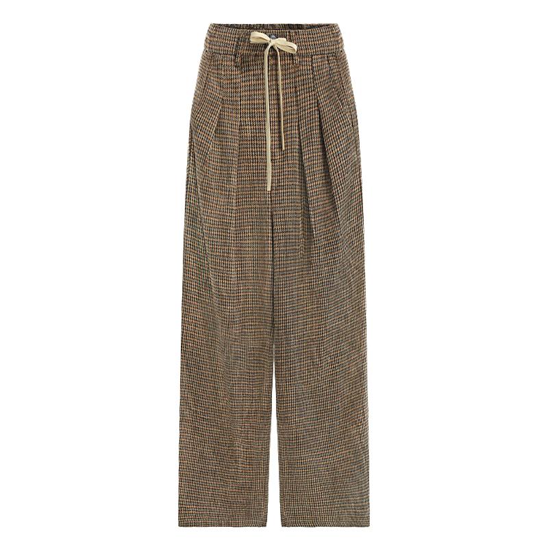 COCOBELLA[miu系高知风]威尔士格纹直筒裤女25秋打褶休闲裤PA7039