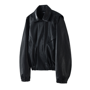 【雾面裂纹】REBELTOREBEL 水洗PU皮活页解构/短工装皮衣通勤夹克