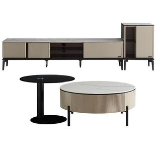 全友家居现代简约玻璃圆形茶几电视机柜组合客厅可移动沙发边几