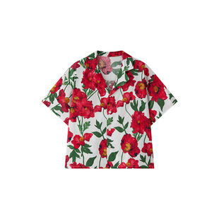 虾酱麻麻男童花衬衫短袖春夏季2025新款男孩度假风纯棉儿童装衬衣