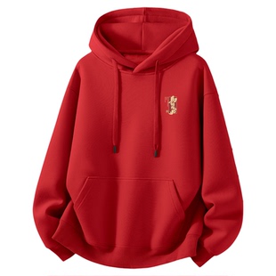 Jeep/吉普加绒长袖2026秋冬新款本命年红卫衣情侣装马年春节外套