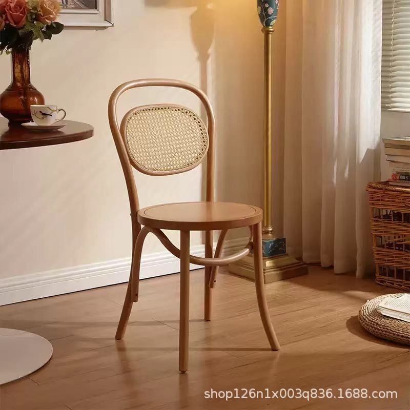 中古风实木藤椅手工编咖啡古典椅爱心书房靠背椅藤椅休闲椅子阳台