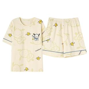 带胸垫一体睡衣女夏季纯棉短袖短裤可爱卡通少女生夏天薄款家居服