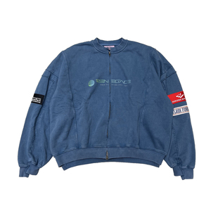 Martine Rose 高克重加绒水洗蓝印花贴布不规则开衫宽松卫衣外套