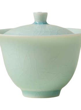 里作 湖田窑影青松石蓝盖碗高档陶瓷泡茶器结晶釉功夫茶具沏茶碗