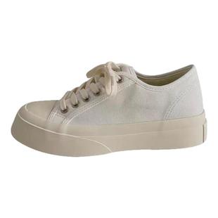 兔兔宋 踩屎感增高厚底小白鞋女平价百搭白色日系国产帆布鞋ins潮