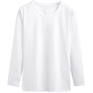 丝光棉女士圆领白色T恤长袖女基础款纯棉打底衫2020早春新款上衣