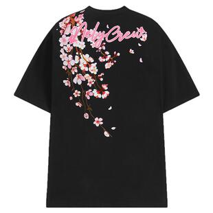 粉色樱花蝴蝶字母Logo印花宽松索罗娜打底衫百搭纯棉休闲短袖T恤