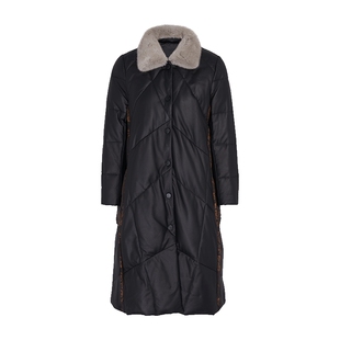 【羊皮革】马天奴冬季新款女黑色水貂毛领皮衣羽绒服保暖廓形时尚