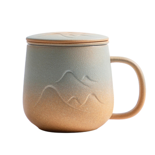 叁旬山峦马克杯带盖过滤茶杯家用陶瓷水杯办公室创意泡茶杯子定制