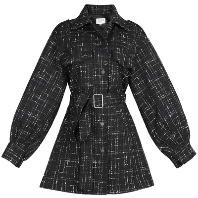 韩版收腰显瘦黑色灯笼袖呢子外套