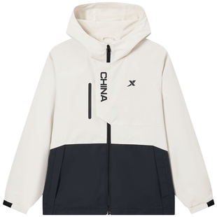 特步童装男童运动三防风衣儿童防风连帽外套大童秋保暖拼接·上衣