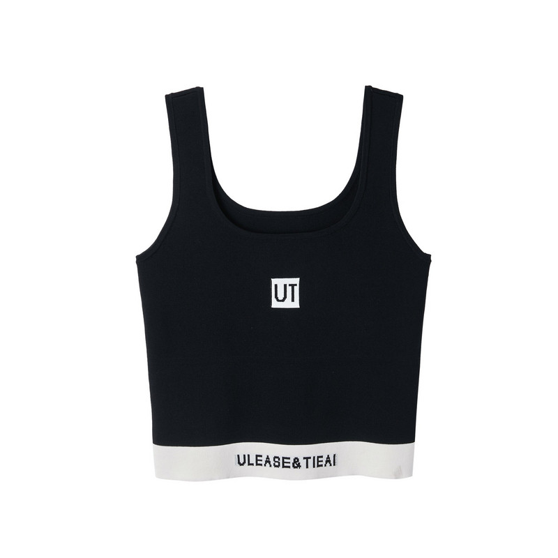 U/TI黑白双色小标针织背心女装简约时尚休闲上衣尤缇2023夏季新款