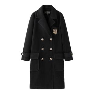 东京岁时记jk学院风大衣毛呢外套黑色双排扣毛绒外套冬款津南女大